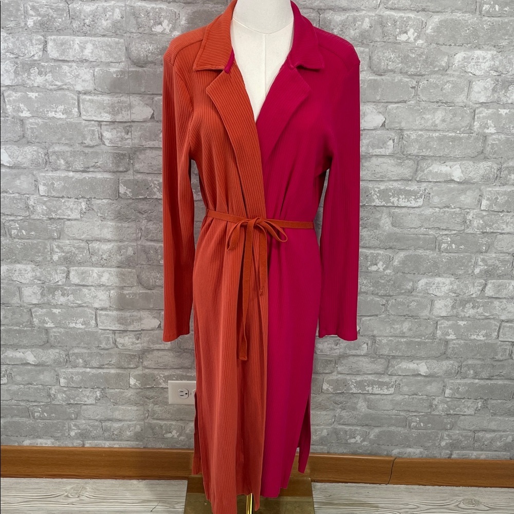 Anthropologie Daily Practice ribbed, belted, color-block duster cardigan